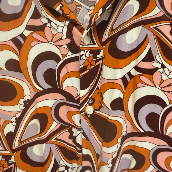 Denim & Flower Swirl Design Shirt in Pink and Brown - Picture 4 of 4